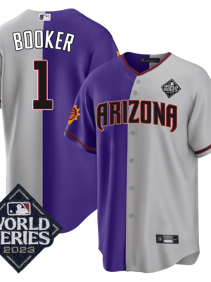 Devin Booker 1 Arizona Diamondbacks Phoenix Suns 2023 World Series Stitched Baseball Jersey - Grey/Purple
