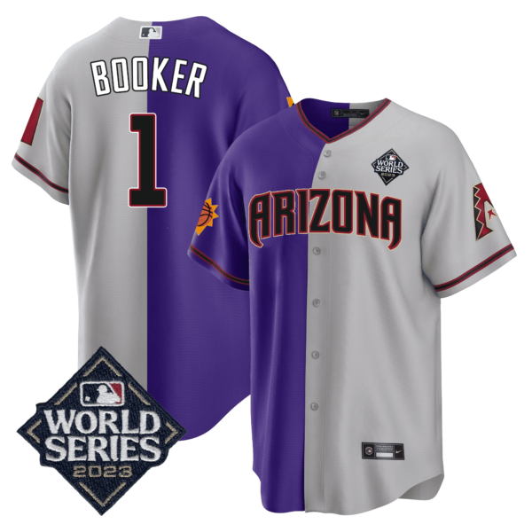 Devin Booker 1 Arizona Diamondbacks Phoenix Suns 2023 World Series Stitched Baseball Jersey - Grey/Purple