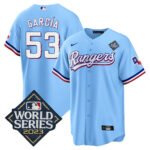 Adolis Garc?a 53 Texas Rangers 2023 World Series Stitched Baseball Jersey - Blue