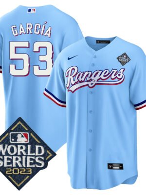 Adolis Garc?a 53 Texas Rangers 2023 World Series Stitched Baseball Jersey - Blue