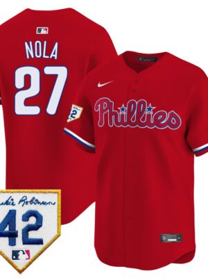 Aaron Nola 27 Philadelphia Phillies 2024 Jackie Robinson Patch Men Jersey - Red